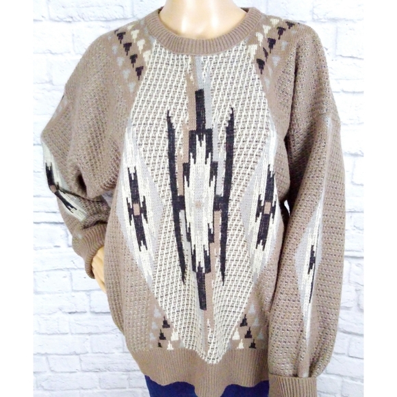 Jantzen Sweaters - Vintage 90 Oversized Aztec Print Grandpa Sweater